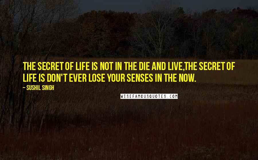 Sushil Singh Quotes: The secret of life is not in the Die And Live,The secret of life is Don't ever lose your senses in the NOW.