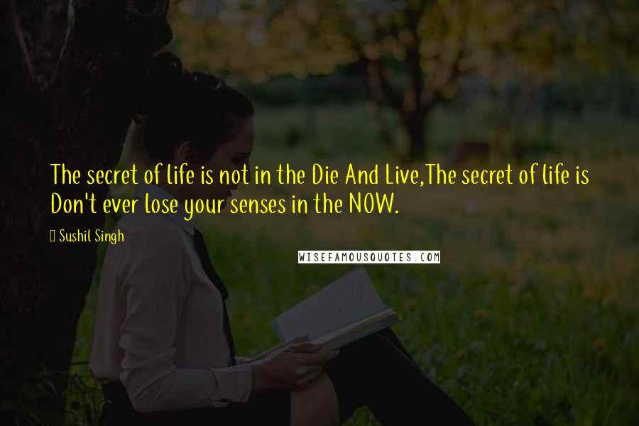 Sushil Singh Quotes: The secret of life is not in the Die And Live,The secret of life is Don't ever lose your senses in the NOW.