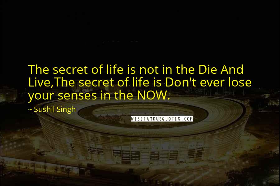 Sushil Singh Quotes: The secret of life is not in the Die And Live,The secret of life is Don't ever lose your senses in the NOW.