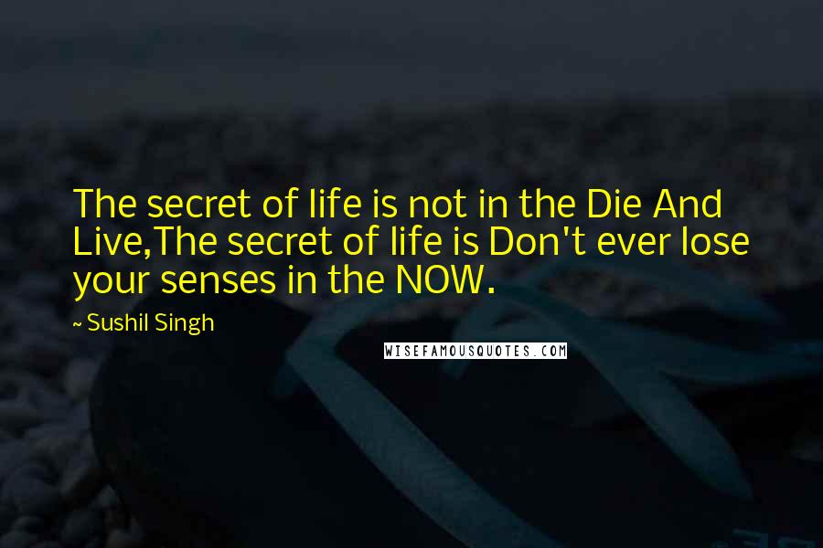 Sushil Singh Quotes: The secret of life is not in the Die And Live,The secret of life is Don't ever lose your senses in the NOW.