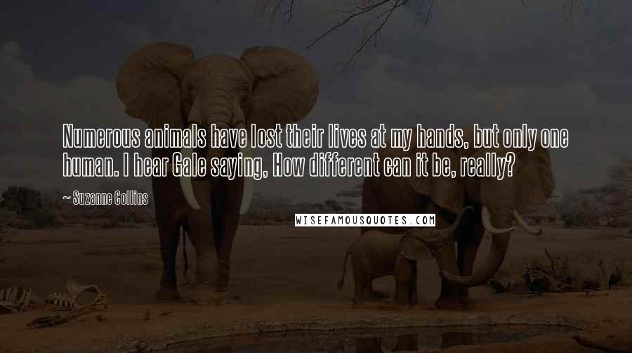 Suzanne Collins Quotes: Numerous animals have lost their lives at my hands, but only one human. I hear Gale saying, How different can it be, really?