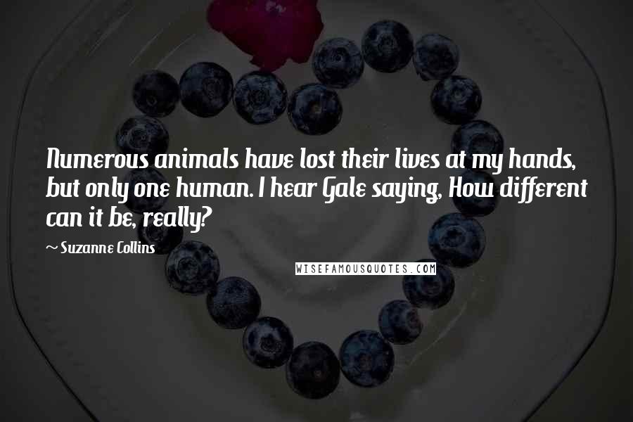 Suzanne Collins Quotes: Numerous animals have lost their lives at my hands, but only one human. I hear Gale saying, How different can it be, really?