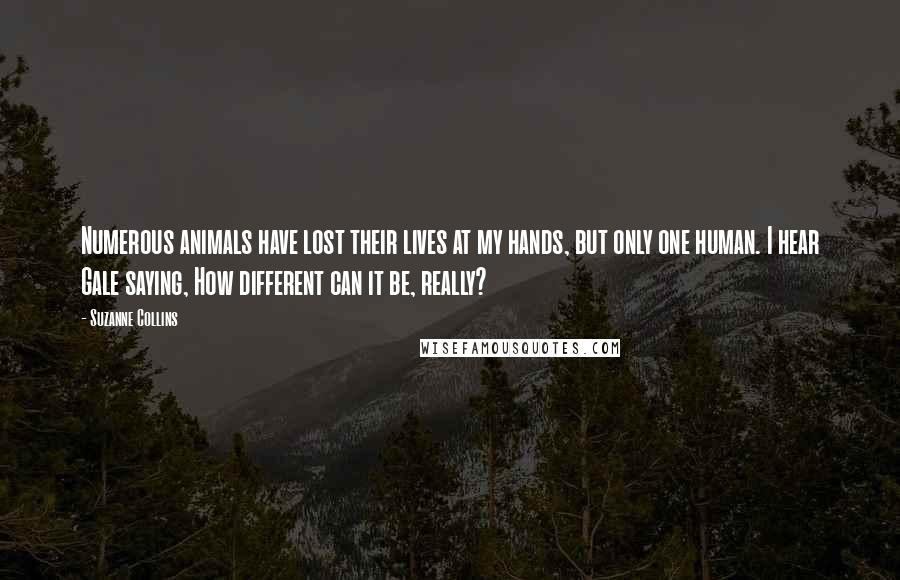 Suzanne Collins Quotes: Numerous animals have lost their lives at my hands, but only one human. I hear Gale saying, How different can it be, really?