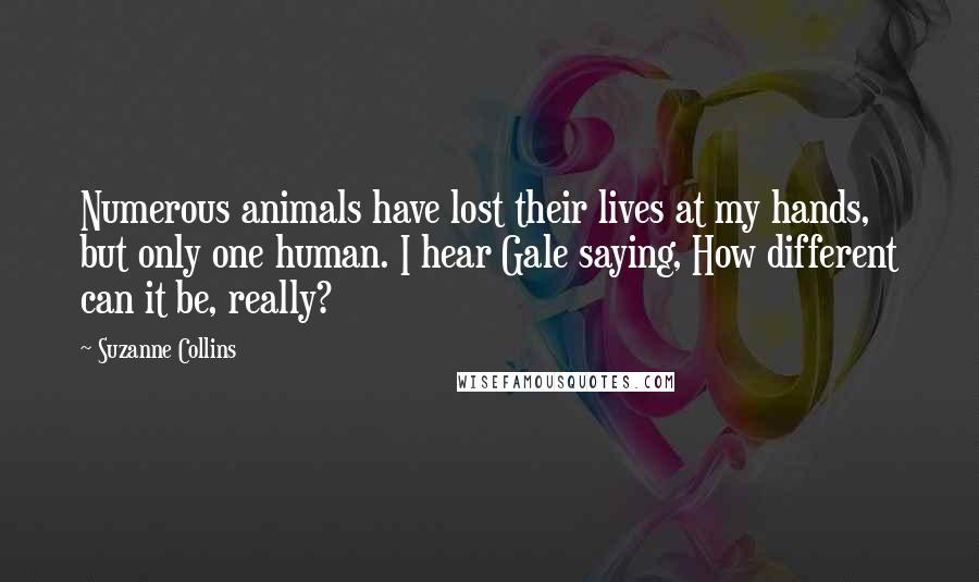 Suzanne Collins Quotes: Numerous animals have lost their lives at my hands, but only one human. I hear Gale saying, How different can it be, really?