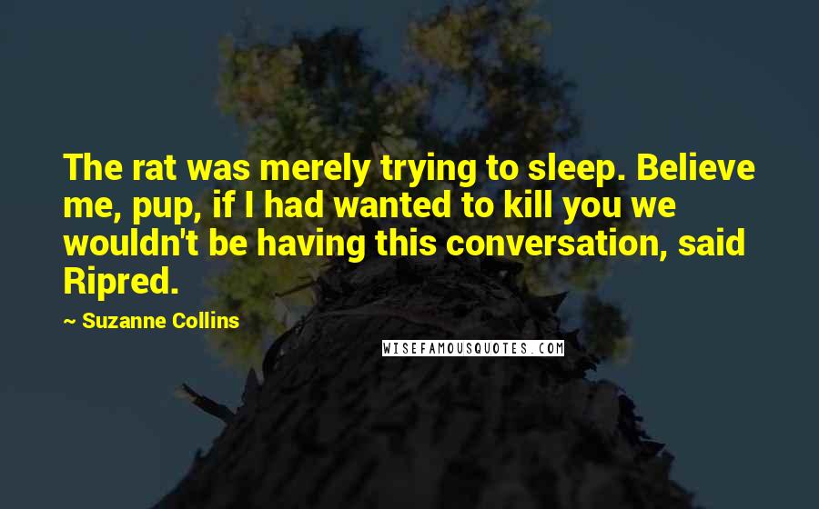 Suzanne Collins Quotes: The rat was merely trying to sleep. Believe me, pup, if I had wanted to kill you we wouldn't be having this conversation, said Ripred.