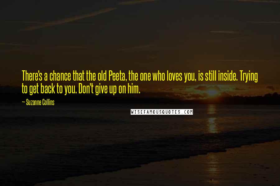 Suzanne Collins Quotes: There's a chance that the old Peeta, the one who loves you, is still inside. Trying to get back to you. Don't give up on him.