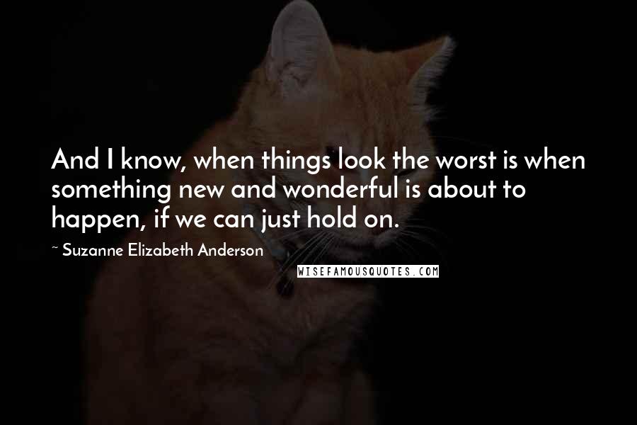 Suzanne Elizabeth Anderson Quotes: And I know, when things look the worst is when something new and wonderful is about to happen, if we can just hold on.