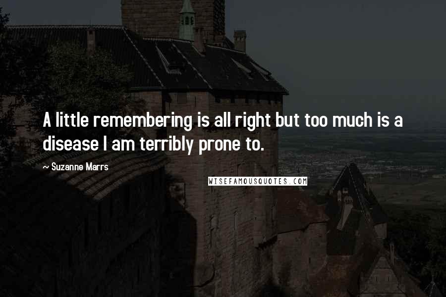 Suzanne Marrs Quotes: A little remembering is all right but too much is a disease I am terribly prone to.