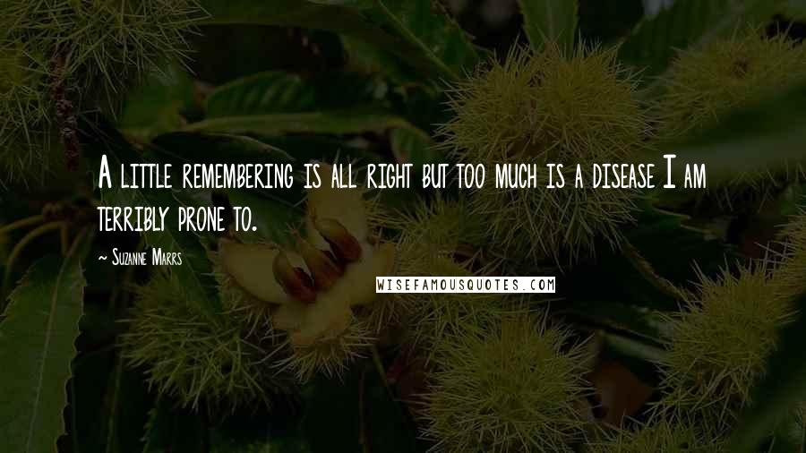 Suzanne Marrs Quotes: A little remembering is all right but too much is a disease I am terribly prone to.