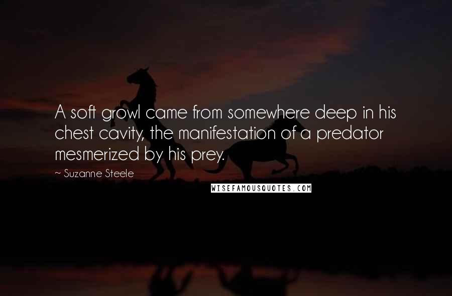 Suzanne Steele Quotes: A soft growl came from somewhere deep in his chest cavity, the manifestation of a predator mesmerized by his prey.