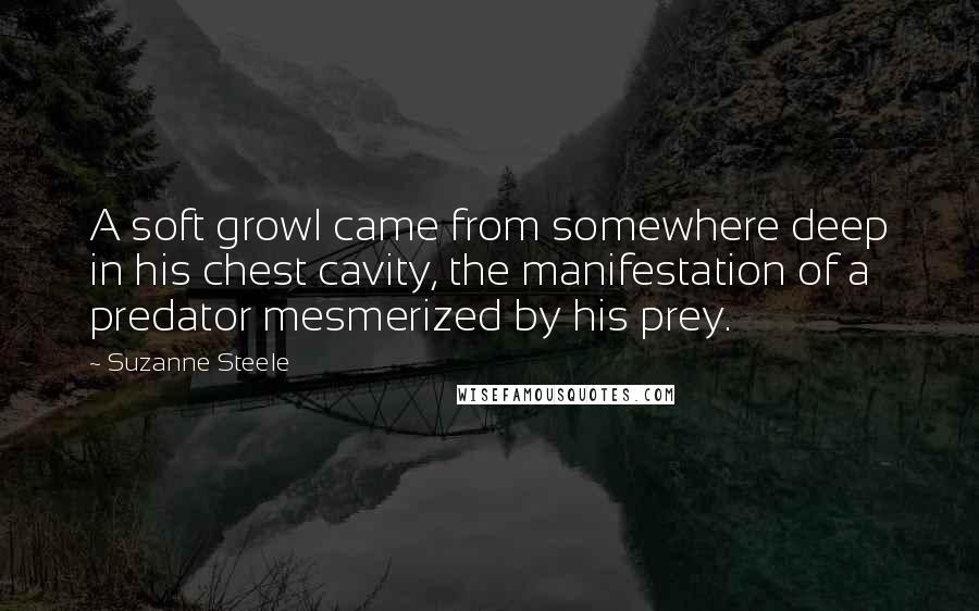 Suzanne Steele Quotes: A soft growl came from somewhere deep in his chest cavity, the manifestation of a predator mesmerized by his prey.