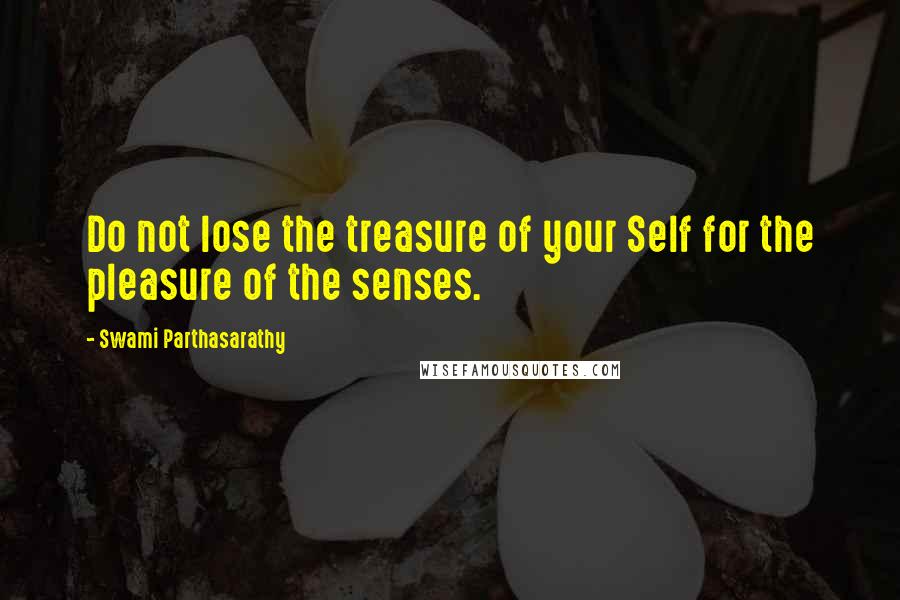 Swami Parthasarathy Quotes: Do not lose the treasure of your Self for the pleasure of the senses.