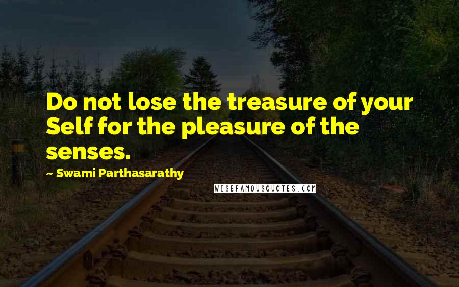 Swami Parthasarathy Quotes: Do not lose the treasure of your Self for the pleasure of the senses.