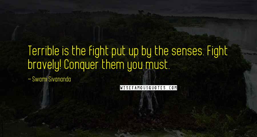 Swami Sivananda Quotes: Terrible is the fight put up by the senses. Fight bravely! Conquer them you must.