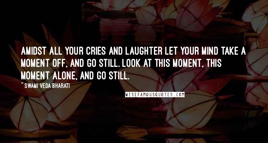 Swami Veda Bharati Quotes: Amidst all your cries and laughter let your mind take a moment off, and go still. Look at this moment, this moment alone, and go still.