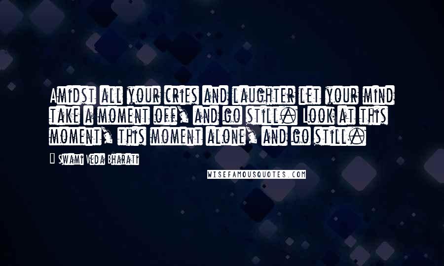 Swami Veda Bharati Quotes: Amidst all your cries and laughter let your mind take a moment off, and go still. Look at this moment, this moment alone, and go still.