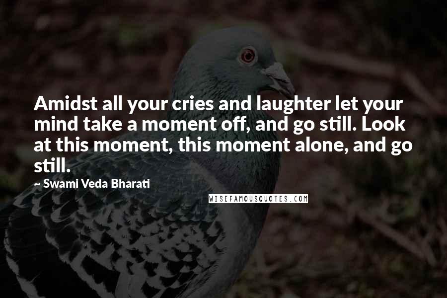 Swami Veda Bharati Quotes: Amidst all your cries and laughter let your mind take a moment off, and go still. Look at this moment, this moment alone, and go still.
