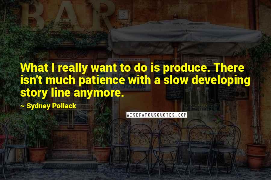 Sydney Pollack Quotes: What I really want to do is produce. There isn't much patience with a slow developing story line anymore.