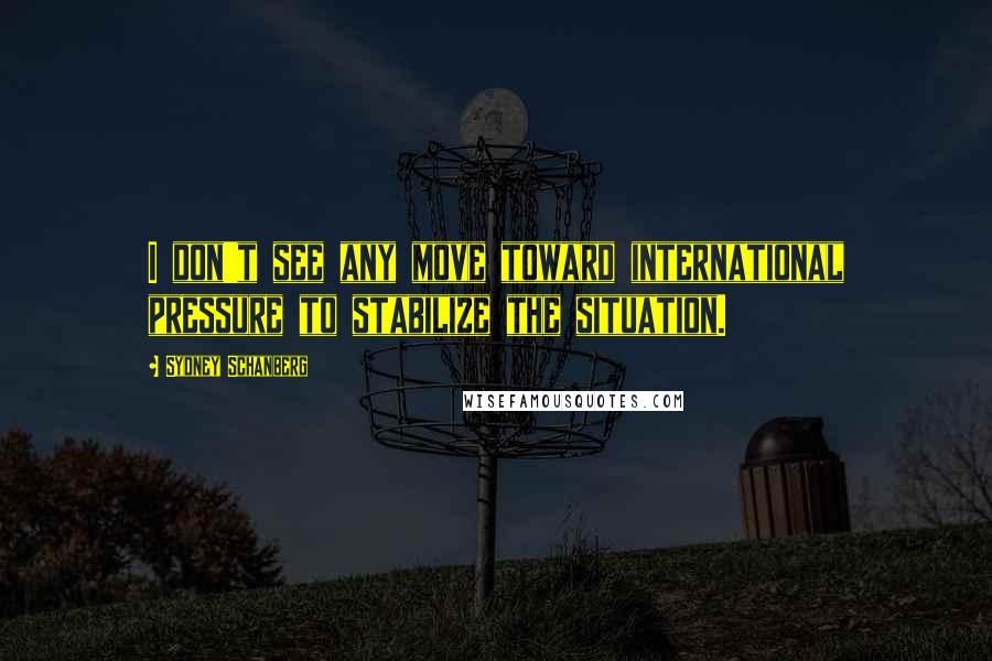 Sydney Schanberg Quotes: I don't see any move toward international pressure to stabilize the situation.