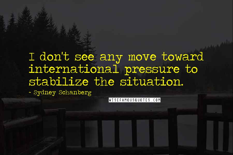 Sydney Schanberg Quotes: I don't see any move toward international pressure to stabilize the situation.