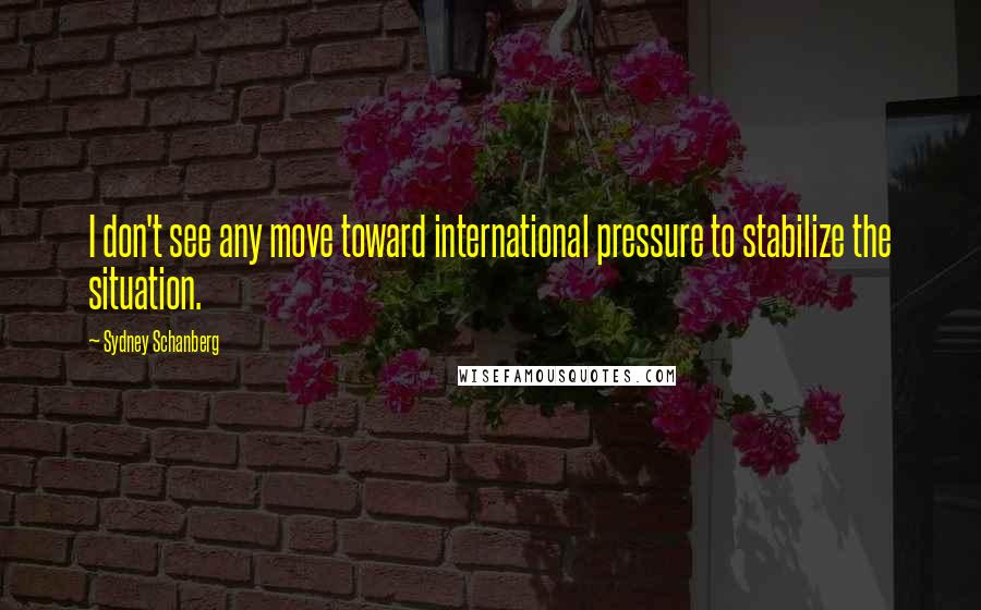 Sydney Schanberg Quotes: I don't see any move toward international pressure to stabilize the situation.