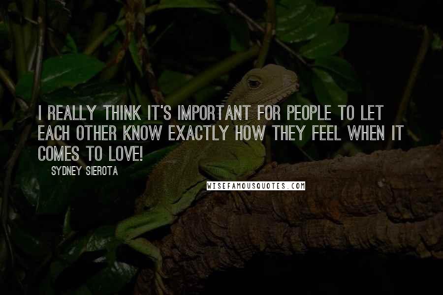 Sydney Sierota Quotes: I really think it's important for people to let each other know exactly how they feel when it comes to love!