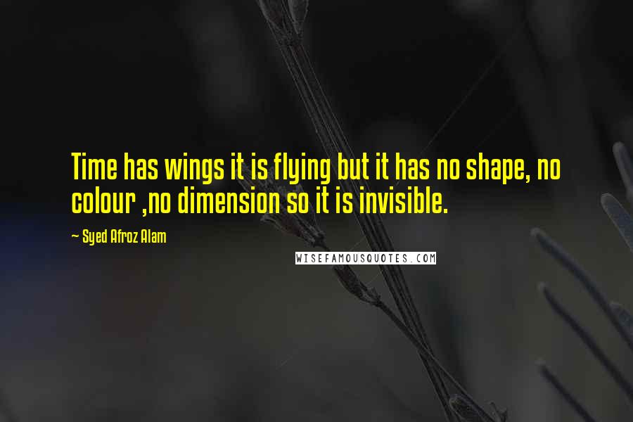 Syed Afroz Alam Quotes: Time has wings it is flying but it has no shape, no colour ,no dimension so it is invisible.