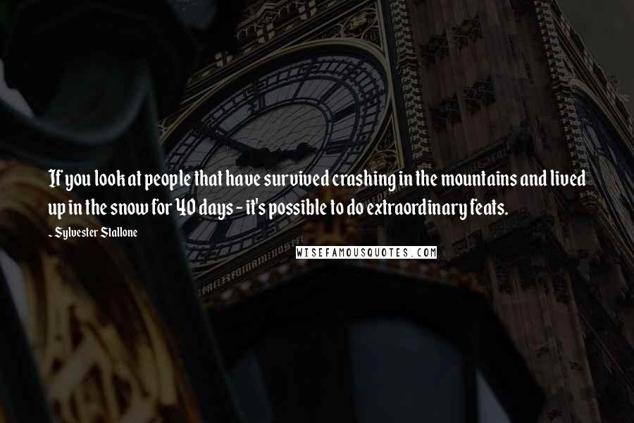 Sylvester Stallone Quotes: If you look at people that have survived crashing in the mountains and lived up in the snow for 40 days - it's possible to do extraordinary feats.