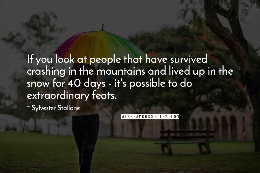 Sylvester Stallone Quotes: If you look at people that have survived crashing in the mountains and lived up in the snow for 40 days - it's possible to do extraordinary feats.