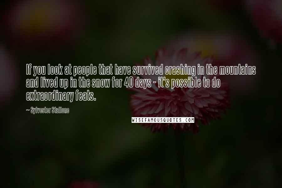 Sylvester Stallone Quotes: If you look at people that have survived crashing in the mountains and lived up in the snow for 40 days - it's possible to do extraordinary feats.