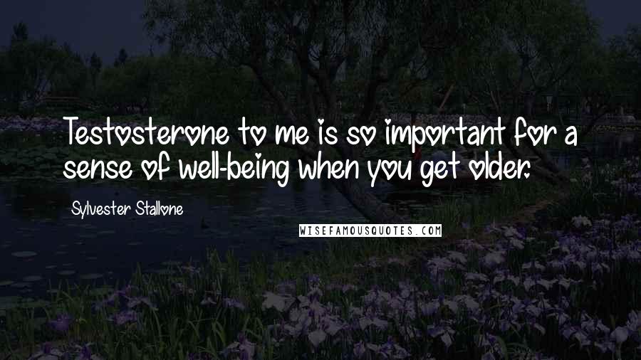 Sylvester Stallone Quotes: Testosterone to me is so important for a sense of well-being when you get older.