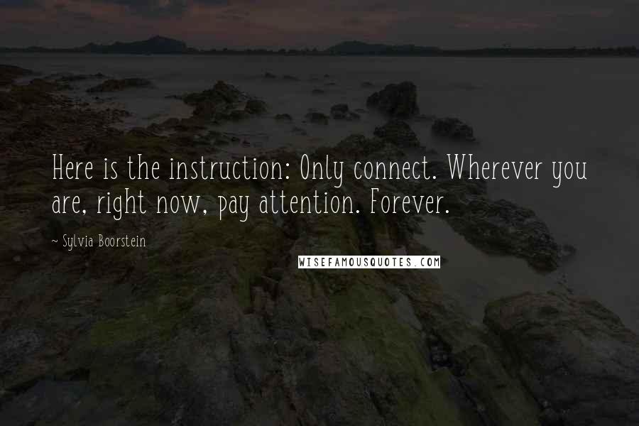 Sylvia Boorstein Quotes: Here is the instruction: Only connect. Wherever you are, right now, pay attention. Forever.
