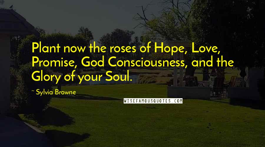 Sylvia Browne Quotes: Plant now the roses of Hope, Love, Promise, God Consciousness, and the Glory of your Soul.