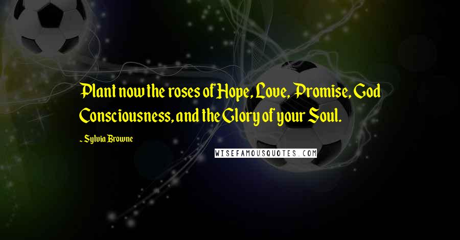 Sylvia Browne Quotes: Plant now the roses of Hope, Love, Promise, God Consciousness, and the Glory of your Soul.