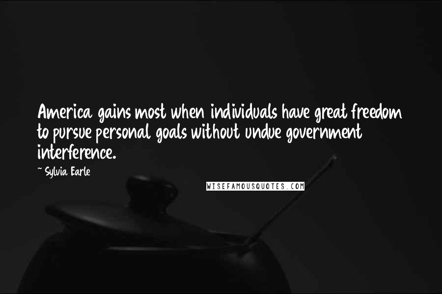 Sylvia Earle Quotes: America gains most when individuals have great freedom to pursue personal goals without undue government interference.