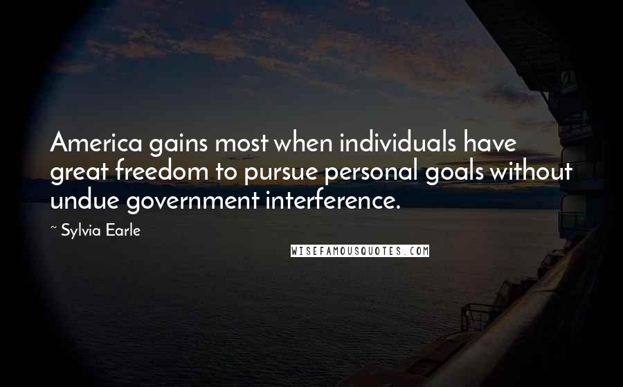 Sylvia Earle Quotes: America gains most when individuals have great freedom to pursue personal goals without undue government interference.