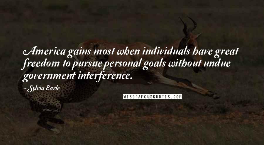 Sylvia Earle Quotes: America gains most when individuals have great freedom to pursue personal goals without undue government interference.