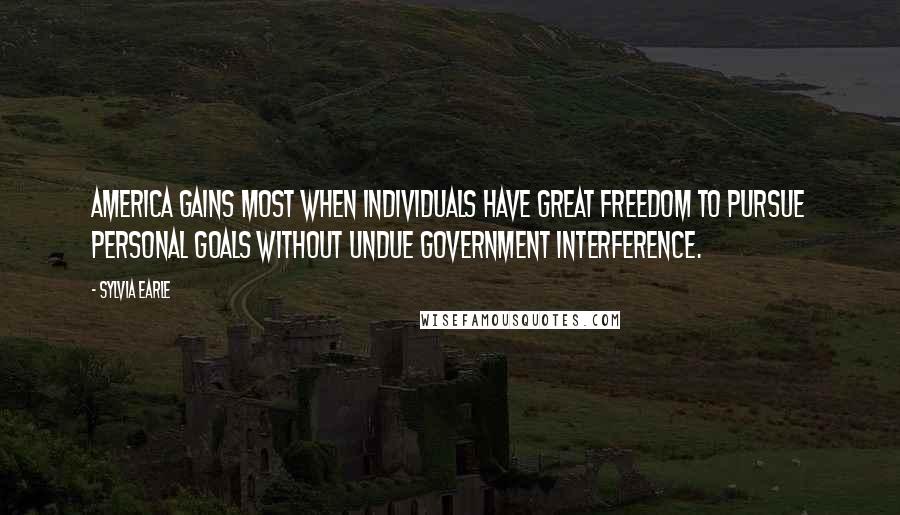 Sylvia Earle Quotes: America gains most when individuals have great freedom to pursue personal goals without undue government interference.