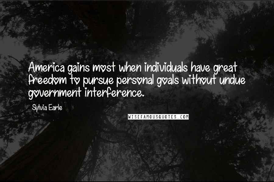 Sylvia Earle Quotes: America gains most when individuals have great freedom to pursue personal goals without undue government interference.