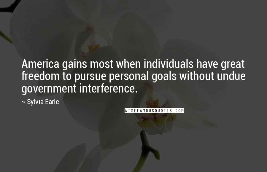 Sylvia Earle Quotes: America gains most when individuals have great freedom to pursue personal goals without undue government interference.