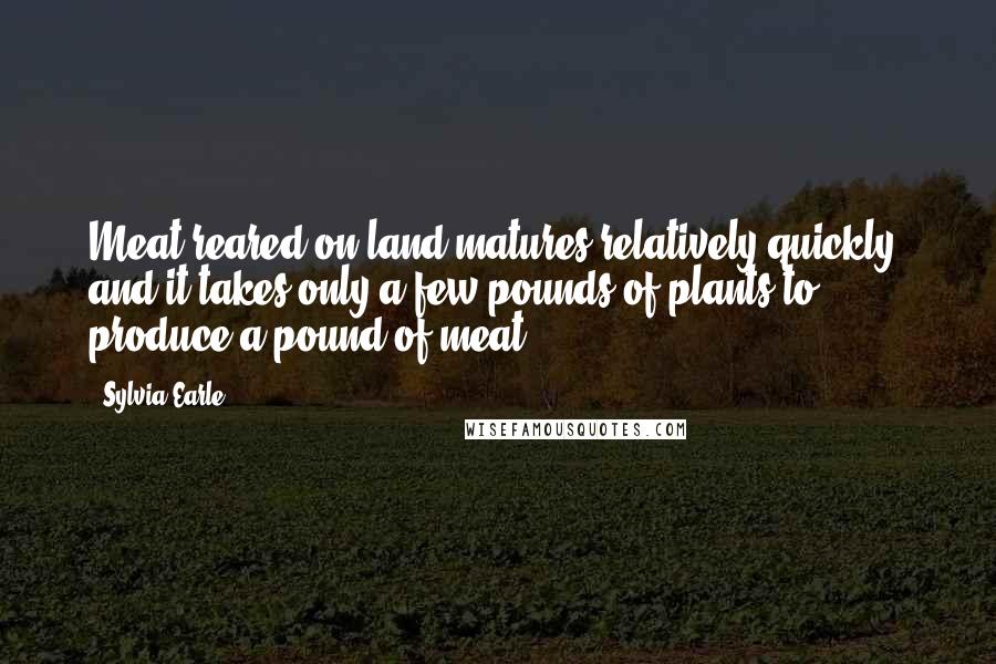 Sylvia Earle Quotes: Meat reared on land matures relatively quickly, and it takes only a few pounds of plants to produce a pound of meat.