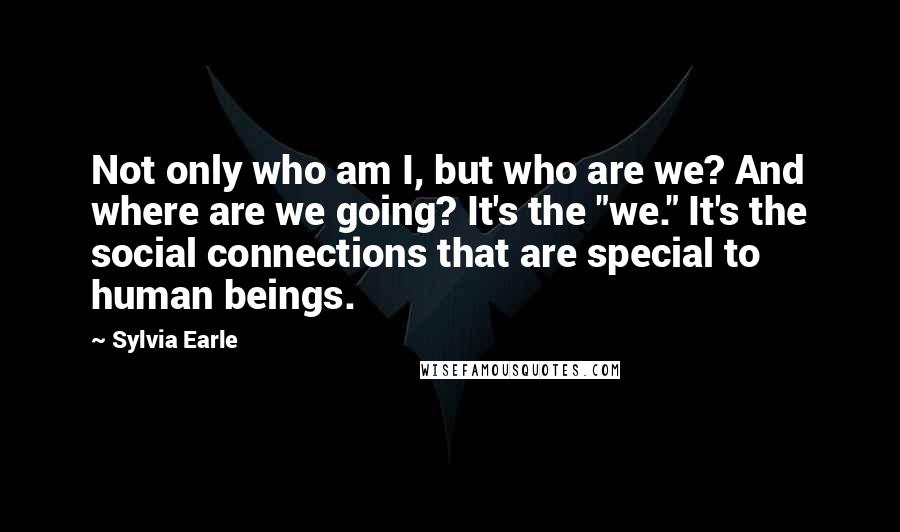 Sylvia Earle Quotes: Not only who am I, but who are we? And where are we going? It's the "we." It's the social connections that are special to human beings.