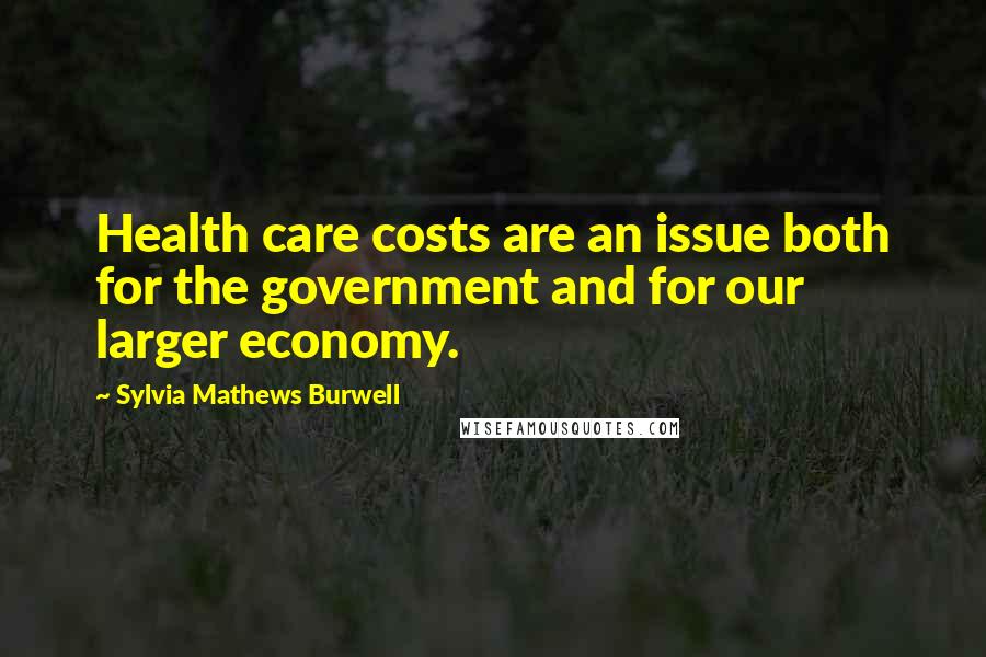 Sylvia Mathews Burwell Quotes: Health care costs are an issue both for the government and for our larger economy.