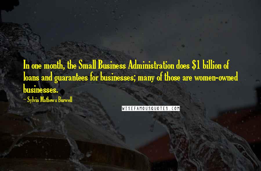 Sylvia Mathews Burwell Quotes: In one month, the Small Business Administration does $1 billion of loans and guarantees for businesses; many of those are women-owned businesses.