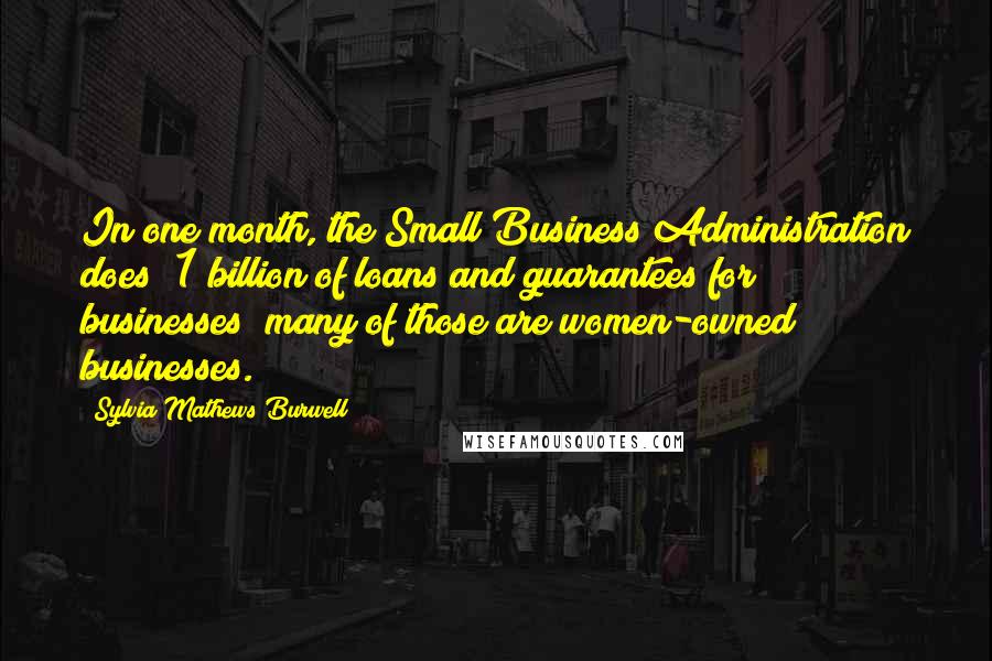 Sylvia Mathews Burwell Quotes: In one month, the Small Business Administration does $1 billion of loans and guarantees for businesses; many of those are women-owned businesses.