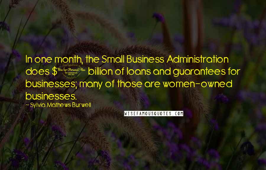 Sylvia Mathews Burwell Quotes: In one month, the Small Business Administration does $1 billion of loans and guarantees for businesses; many of those are women-owned businesses.