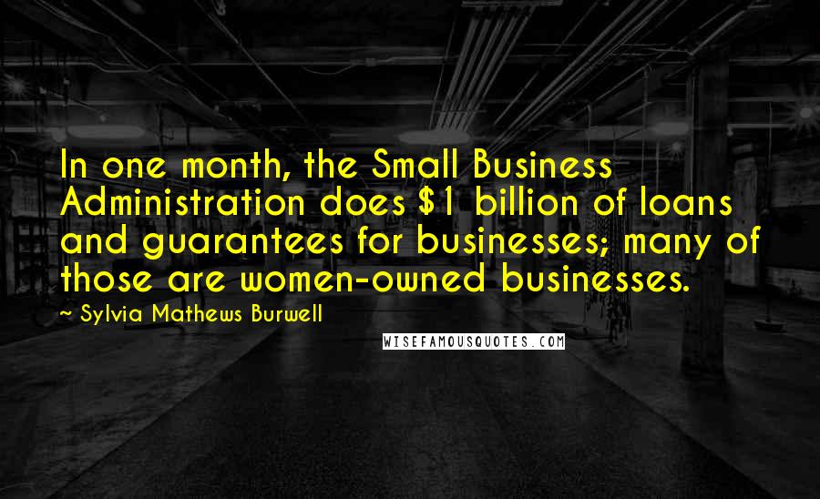 Sylvia Mathews Burwell Quotes: In one month, the Small Business Administration does $1 billion of loans and guarantees for businesses; many of those are women-owned businesses.