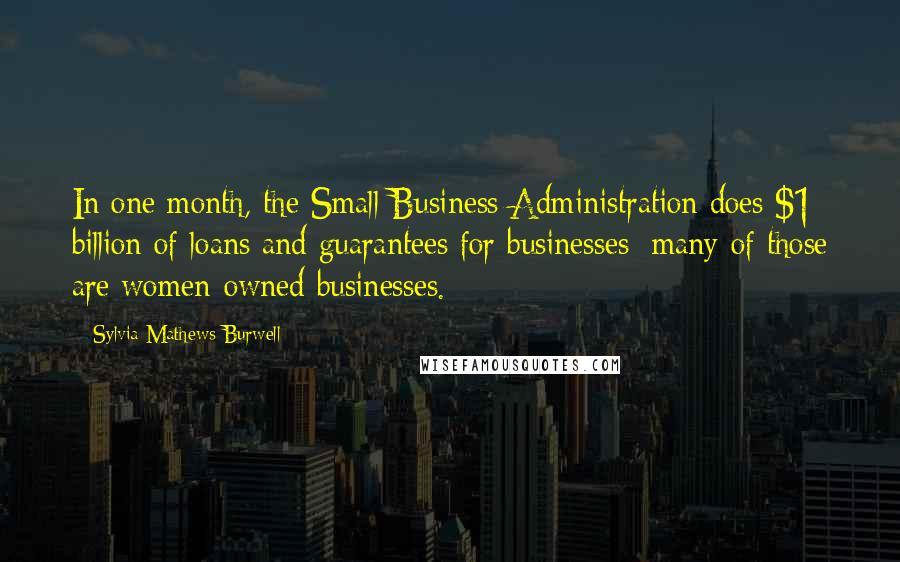 Sylvia Mathews Burwell Quotes: In one month, the Small Business Administration does $1 billion of loans and guarantees for businesses; many of those are women-owned businesses.