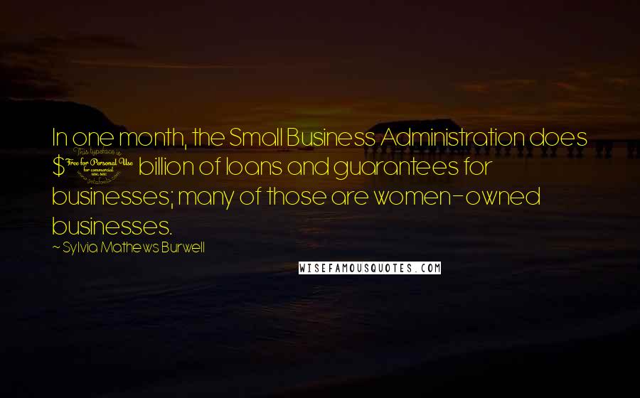 Sylvia Mathews Burwell Quotes: In one month, the Small Business Administration does $1 billion of loans and guarantees for businesses; many of those are women-owned businesses.
