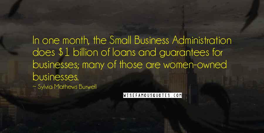 Sylvia Mathews Burwell Quotes: In one month, the Small Business Administration does $1 billion of loans and guarantees for businesses; many of those are women-owned businesses.